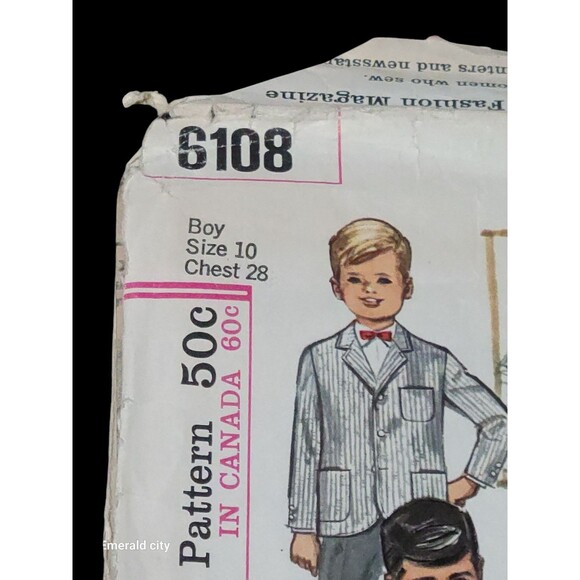 Vtg 1960’s Simplicity Boys Jacket Sewing Pattern #6108 Size 10 Chest 28 - Picture 2 of 6